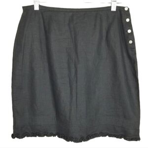 Gap Factory Store 100% Linen Mini Skirt Black Pintuck Ruffle Hem Button Size 10